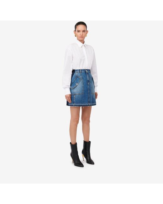 Alexander McQueen Blue Denim Mini Skirt