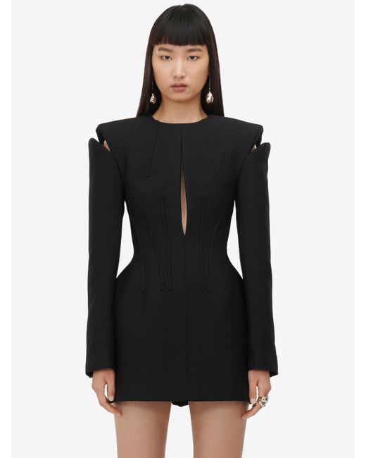 Alexander McQueen Black Lace Detail Slashed Mini Dress
