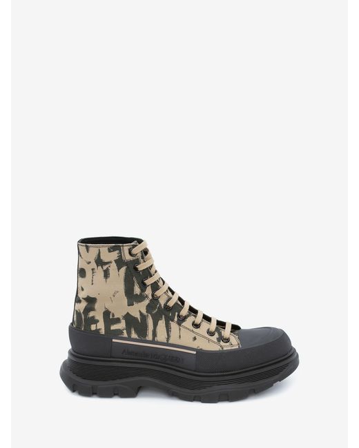 Alexander McQueen Canvas Brown Mcqueen Graffiti Tread Slick Boot in