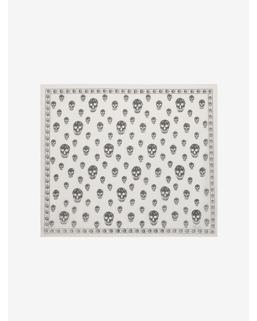 McQueen White Classic Silk Blend Skull Scarf
