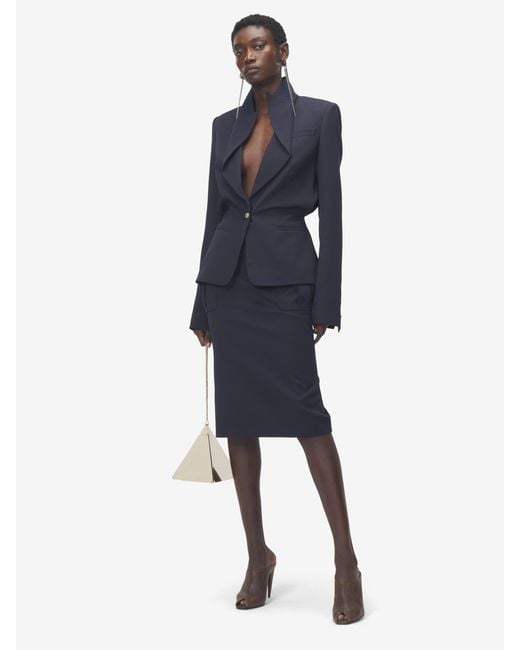 McQueen Blue Folded Lapel Single-Breasted Jacket
