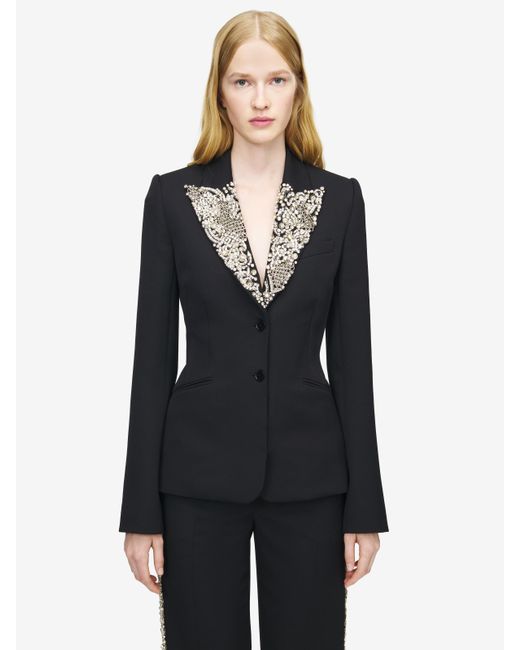 Alexander McQueen Black Chain Mail Embroidery Single-Breasted Jacket