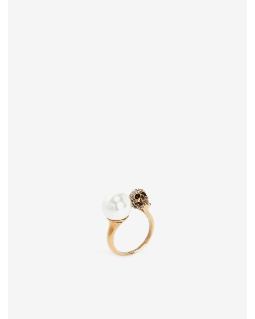 McQueen White Pearl-Like Skull Ring