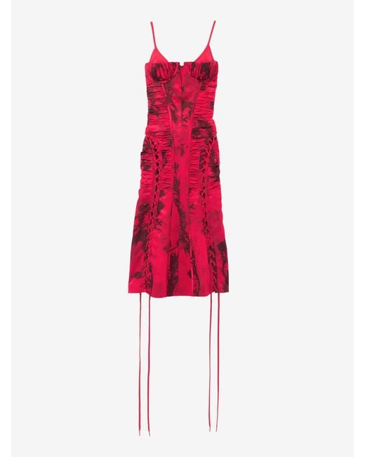 McQueen Floral Jacquard Corset Dress in Red | Lyst