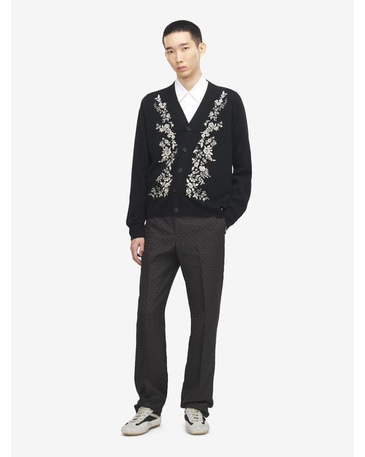 McQueen Black Floral Embroidery Cardigan for men