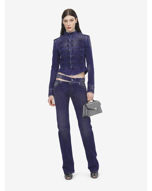 McQueen Blue Slashed Zip Bootcut Jeans