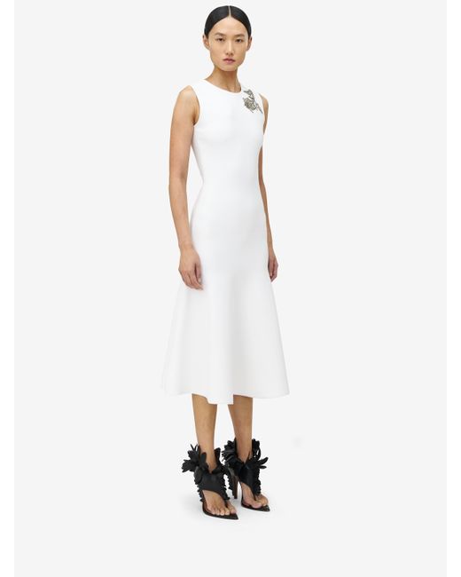 Alexander McQueen White Crystal-Embellished Midi Dress