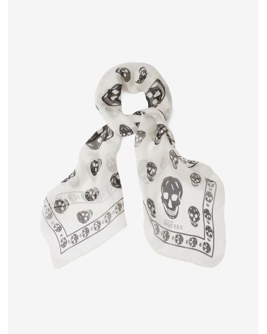 McQueen White Classic Silk Blend Skull Scarf