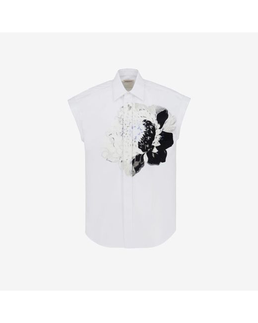 Alexander McQueen White Dutch Flower Sleeveless Shirt for men