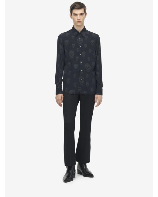 McQueen Blue Skull Print Shirt for men