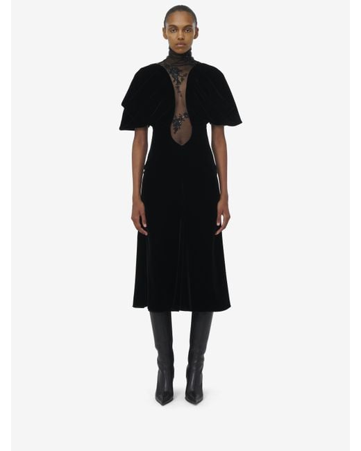 Alexander McQueen Black Lace Detail Velvet Dress