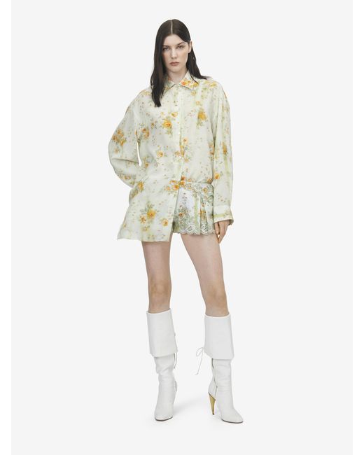 McQueen White Floral Print Pyjama Shirt