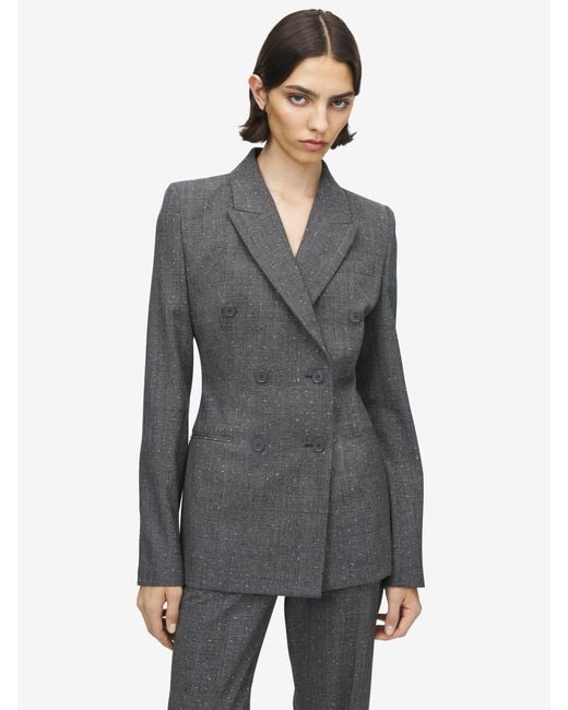 Alexander McQueen Gray Flecked Glen Check Double-Breasted Jacket