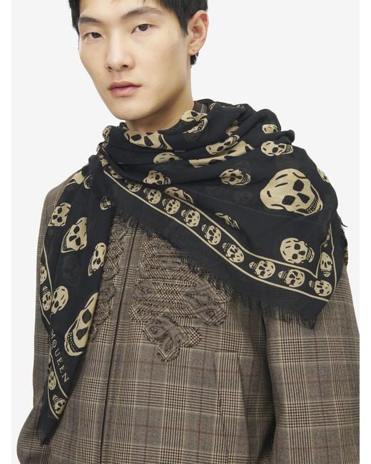 McQueen Black Classic Skull Scarf for men