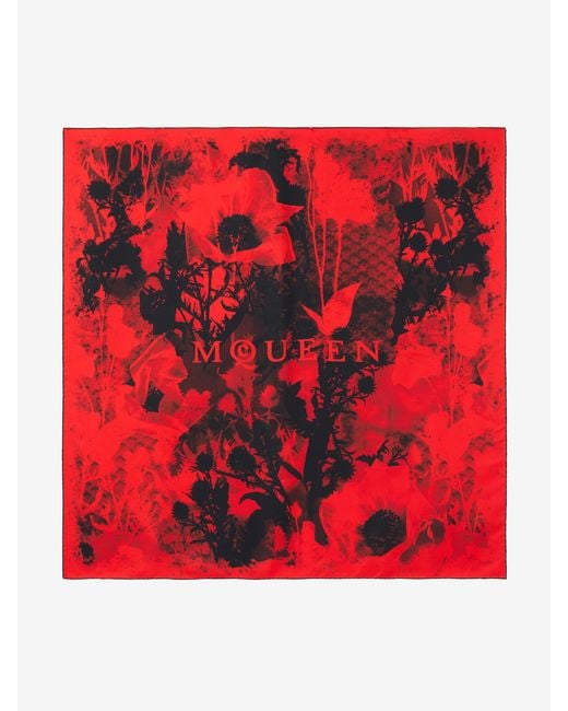 McQueen Red Floral Scarf