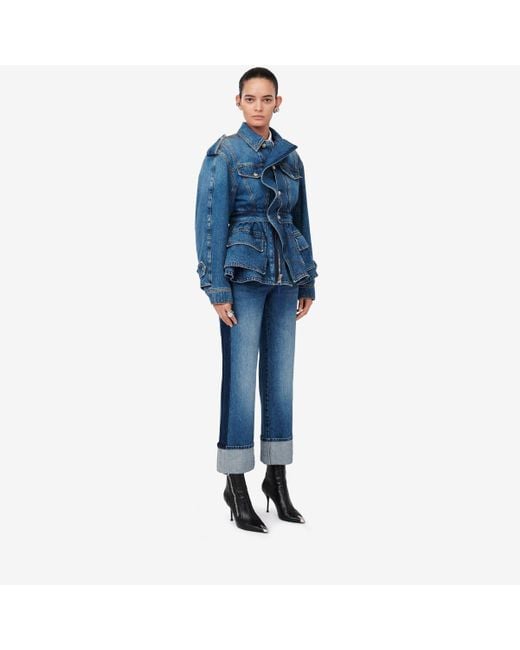 Alexander McQueen Blue Jeansjacke Mit Schößchen Und Volants