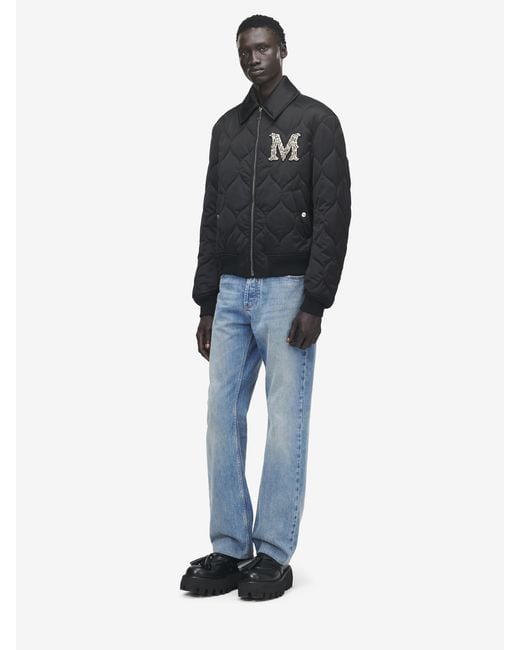 McQueen Blue Crystal Logo Quilted Jacket for men