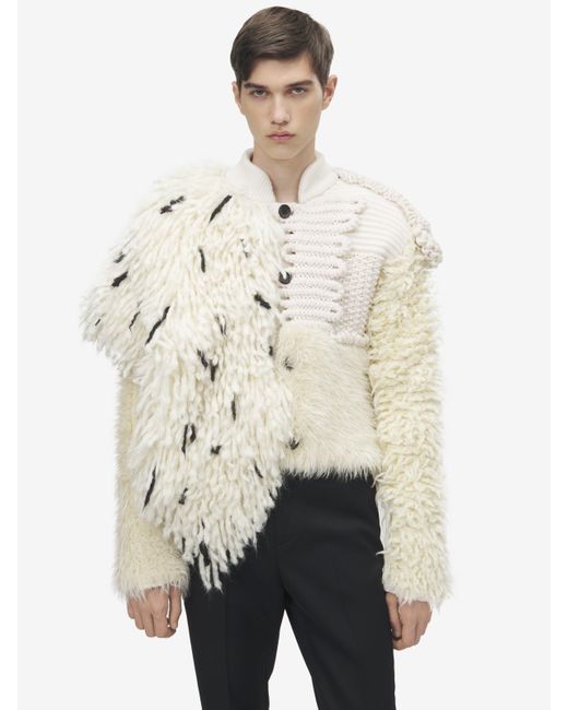 Alexander McQueen Natural Asymmetric Patchwork Cardigan for men