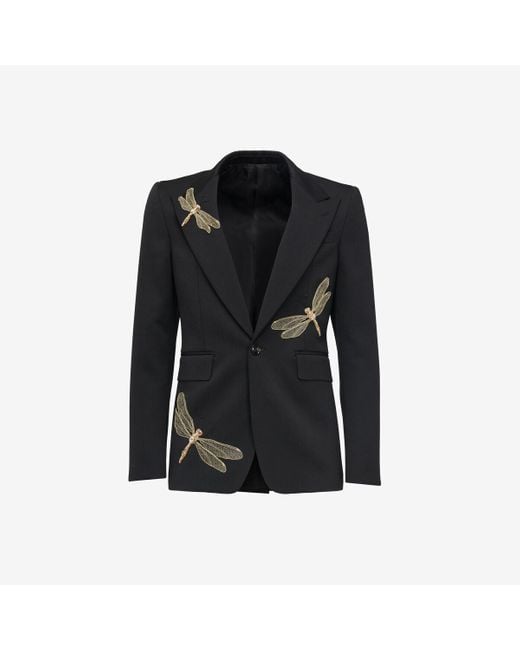 Alexander McQueen Black Dragonfly Applique Single-breasted Jacket for men