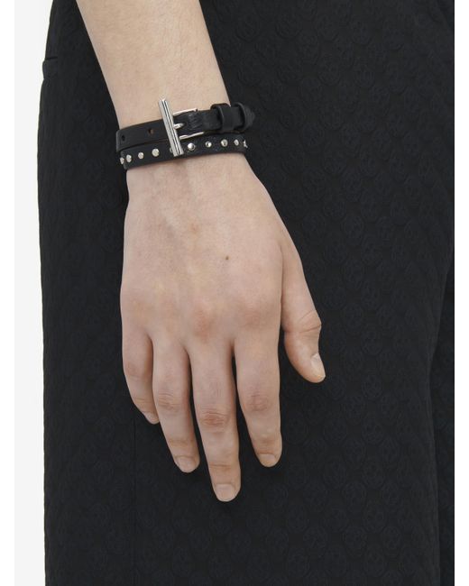 Bracciale A Doppio Giro Con Fibbia A T di Alexander McQueen in Black da Uomo