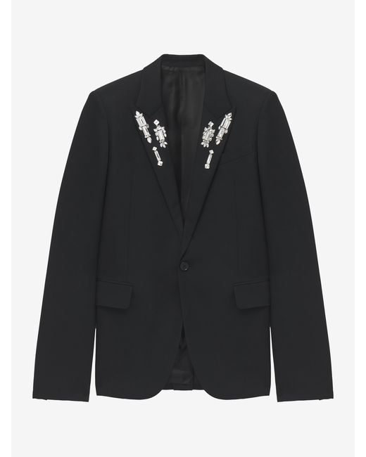 McQueen Blue Crystal Mirror Embroidery Single-Breasted Jacket for men