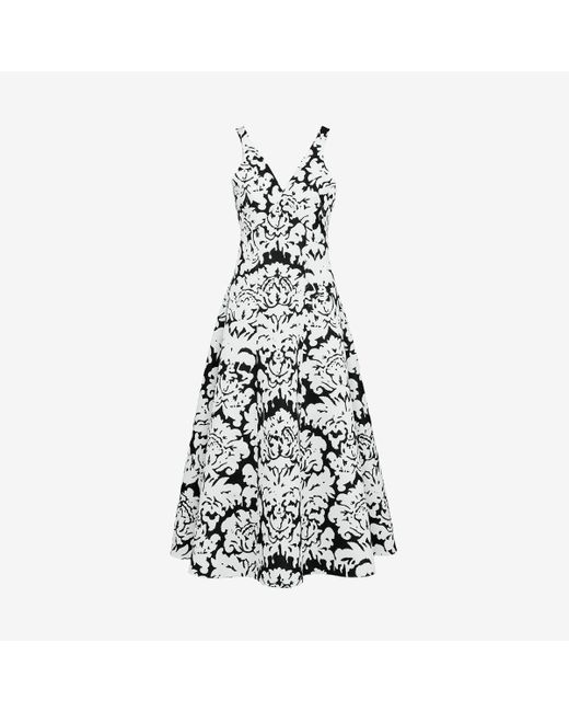Alexander McQueen White Black Damask Midi Dress