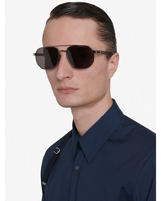 Alexander McQueen Metallic Black Floating Skull Metal Caravan Sunglasses for men