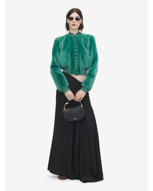 McQueen Green Shearling Bomber Jacket