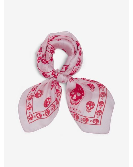 Alexander McQueen Pink Silk Skull Print Scarf