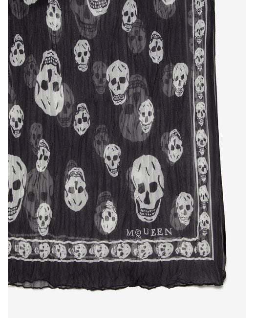 McQueen White Pleated Skull Scarf