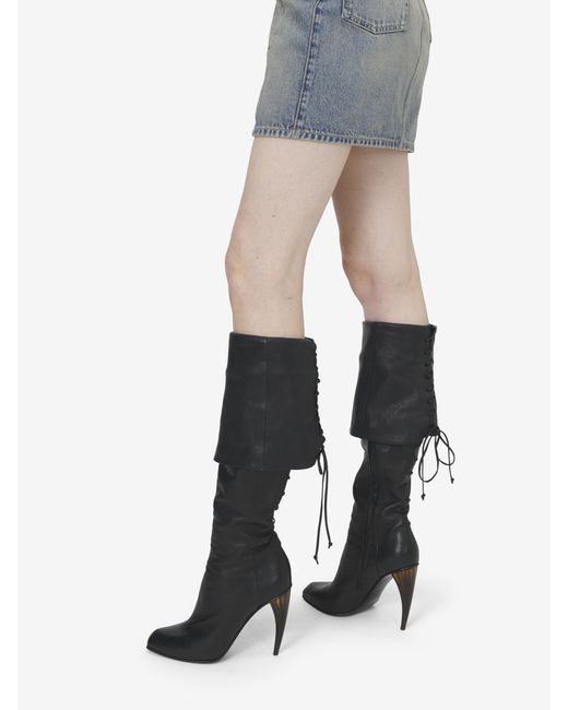 McQueen Black Horn Heel Knee-High Boot