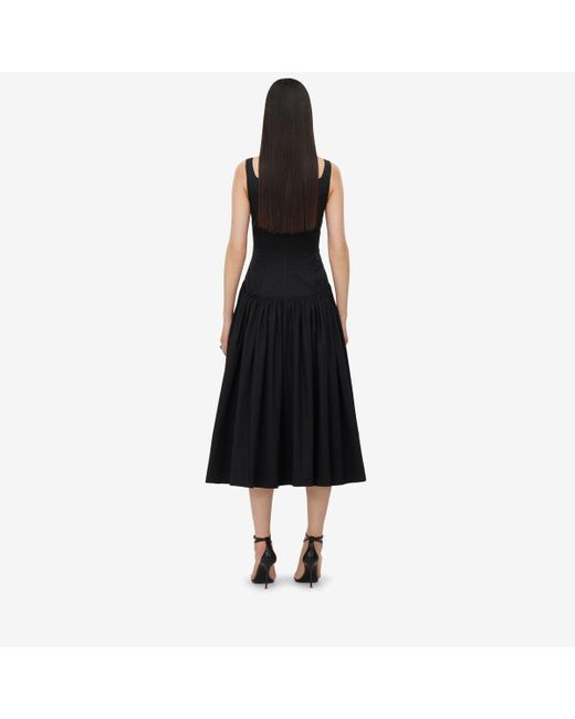 Alexander McQueen Black Midi Poplin Dress In