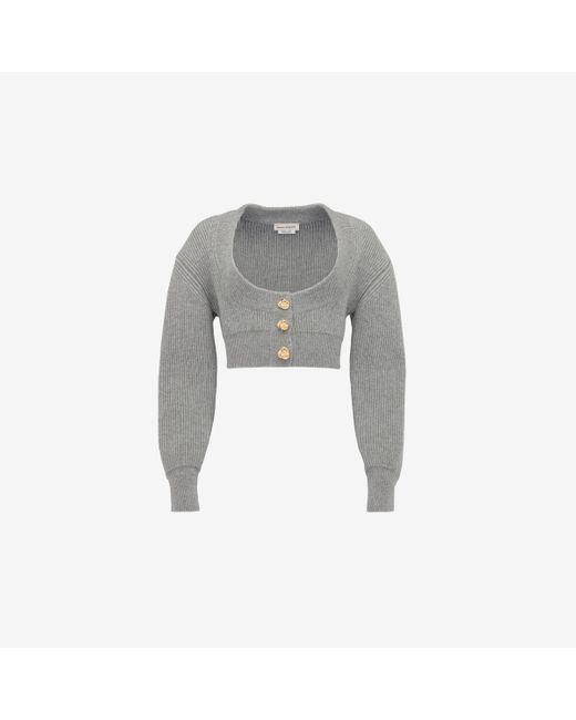 Alexander McQueen Gray Scoop-neck Cropped Wool And Cashmere-blend Knitted Cardigan