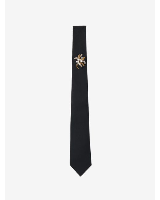 McQueen White Jewelled Mistletoe Embroidery Tie for men