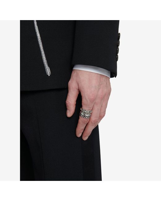 Alexander McQueen Metallic Silver Punk Multi-layered Ring for men