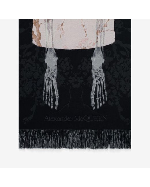Alexander McQueen Black Stola mit blüten-skelett-motiv