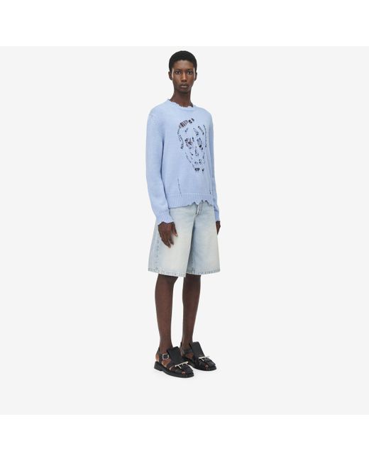 Alexander McQueen Blue Stonewashed Denim Shorts for men