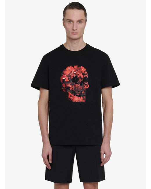 Alexander McQueen Black Wax Flower Skull T-shirt for men