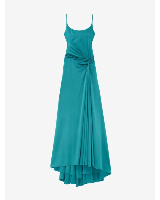 McQueen Blue Asymmetric Drape Evening Dress