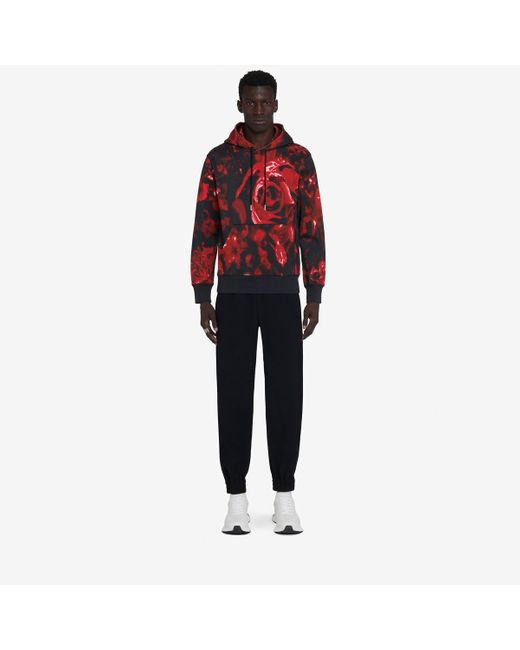 Alexander McQueen Red Black Wax Flower Hooded Sweatshirt for men