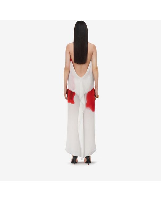 Alexander McQueen Red White Chiffon Bleeding Rose Slip Dress