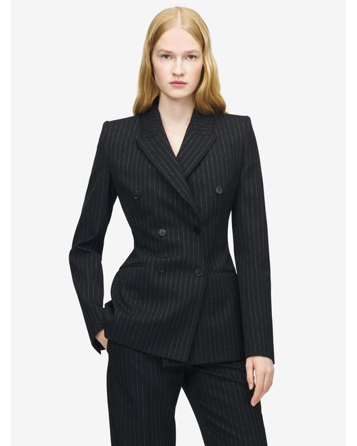 Alexander McQueen Blue Pinstriped Double-Breasted Jacket