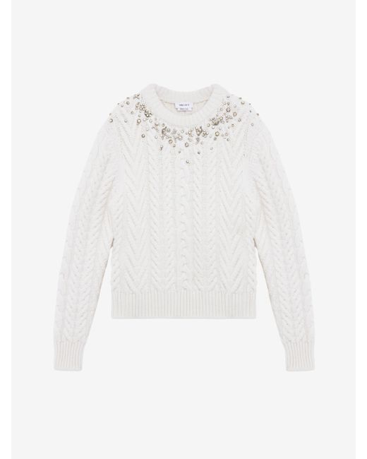 Pull En Maille Torsadée À Broderie Cristaux Alexander McQueen en coloris White