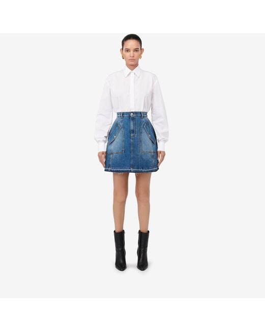 Alexander McQueen Blue Denim Mini Skirt