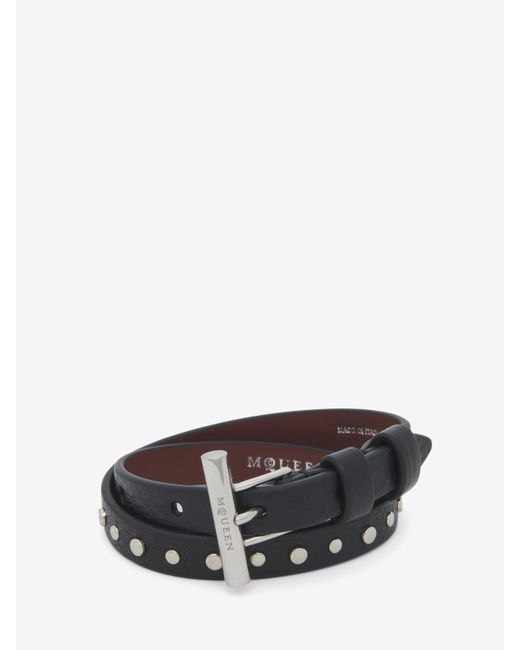 Alexander McQueen Black T-Bar Double Wrap Bracelet for men