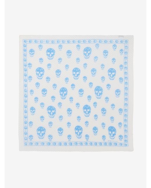 McQueen Blue Pleated Skull Scarf
