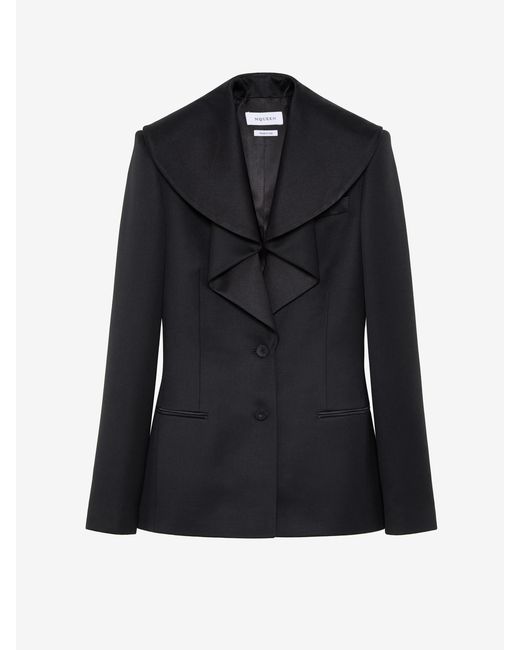 McQueen Black Waterfall Collar Single-Breasted Jacket