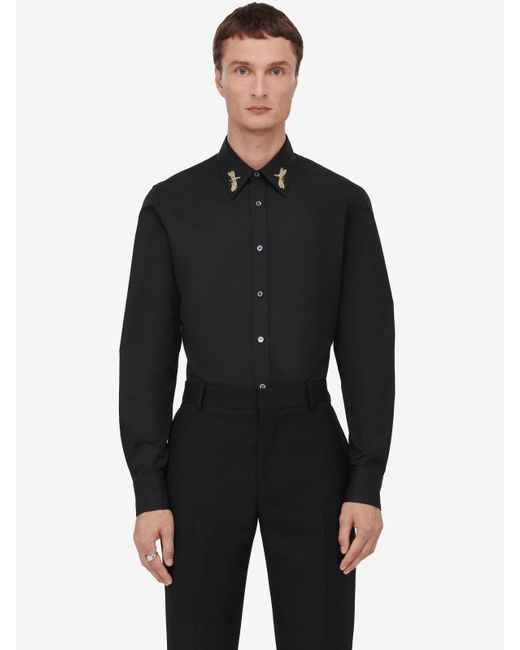 Alexander McQueen Black Dragonfly-embellished Regular-fit Cotton-poplin Shirt for men