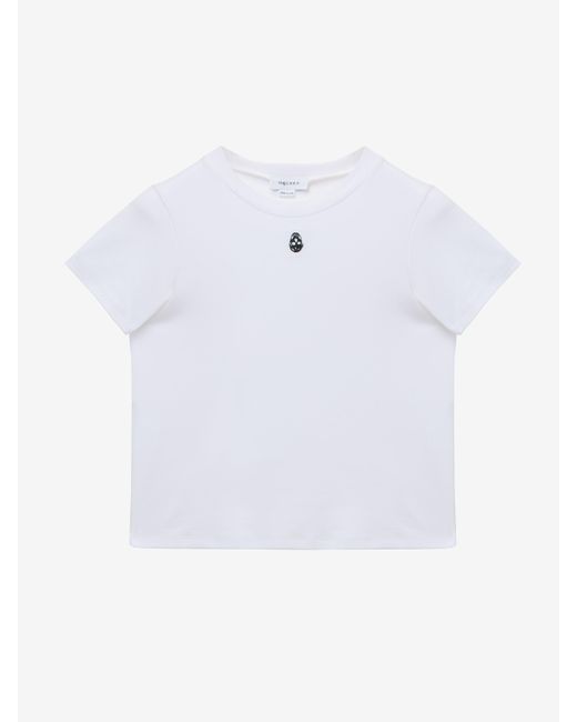 McQueen White Embroidered Skull T-Shirt