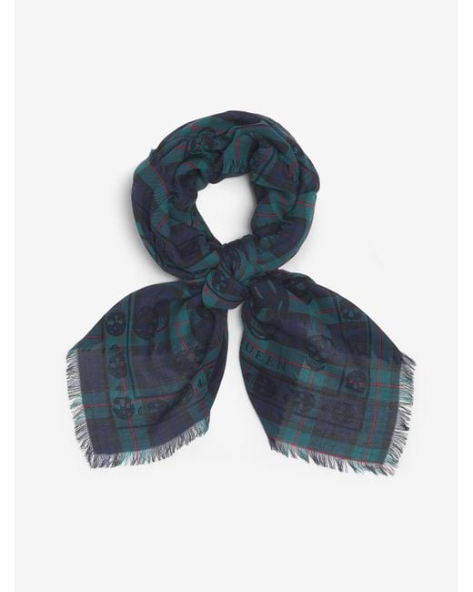 Alexander McQueen Tartan Skull Foulard in Blue für Herren
